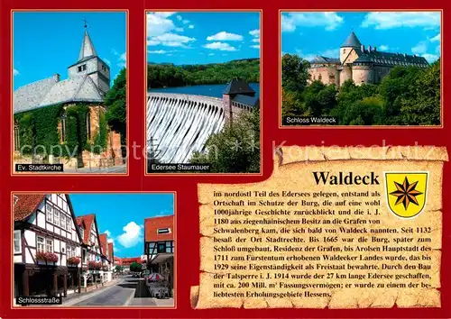 AK / Ansichtskarte Waldeck Edersee Schlossstrasse Evangelische Stadtkirche Edersee Staumauer Schloss