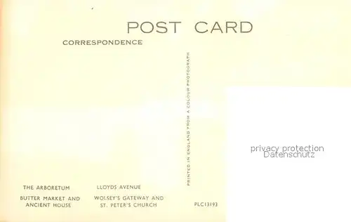 AK / Ansichtskarte Ipswich The Arboretum Butter Market and Ancient House Lloyds Avenue Wolseys Gateway and St Peters Church Kat. Ipswich