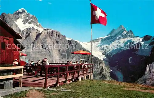 AK / Ansichtskarte Grindelwald Berg Restaurant First mit Wetterhorn und Schreckhorn Kat. Grindelwald