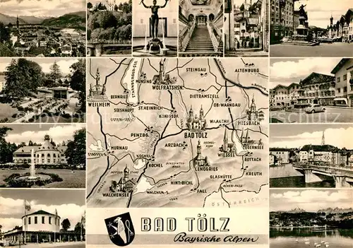 AK / Ansichtskarte Bad Toelz und Umgebung Landkarte Sehenswuerdigkeiten der Stadt Kat. Bad Toelz