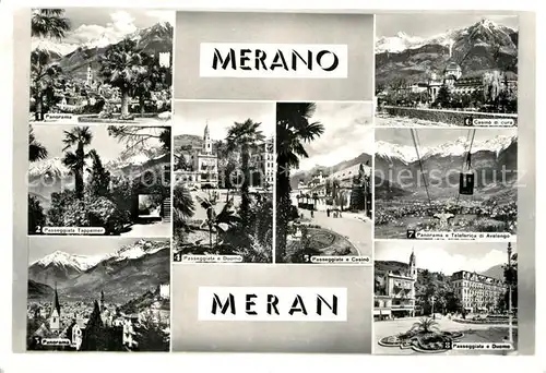 AK / Ansichtskarte Meran Merano Panorama Tappeinerweg Pfarrturm Kurhaus Haflingerbahn