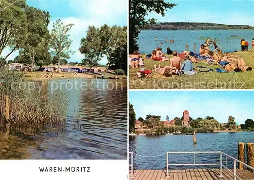 AK / Ansichtskarte Waren Mueritz Zeltplatz Kamerun Badestrand Kietz Bruecke Kat. Waren Mueritz