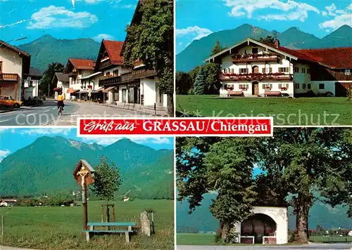 AK / Ansichtskarte Grassau Chiemgau Dorfmotiv Gasthof Wegekreuz Kapellchen Kat. Grassau