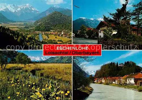 AK / Ansichtskarte Eschenlohe mit Zugspitzgruppe Kriegerdenkmal Murnauer Moos Loisach Alpspitze Kat. Eschenlohe