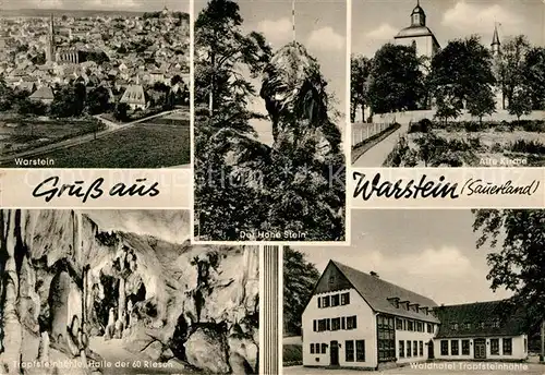 AK / Ansichtskarte Warstein Gesamtansicht Der Hohe Stein Felsen Kirche Waldhotel Tropfsteinhoehle Kat. Warstein