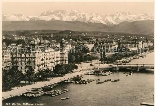 AK / Ansichtskarte Zuerich ZH Hotel Bellevue Utoquai Limmat Alpenkette