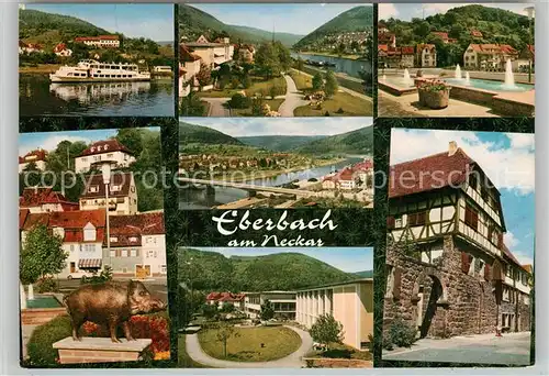 AK / Ansichtskarte Eberbach Neckar Wildschweinstele Teilansicht Personenschiff Stadtmauer Kat. Eberbach