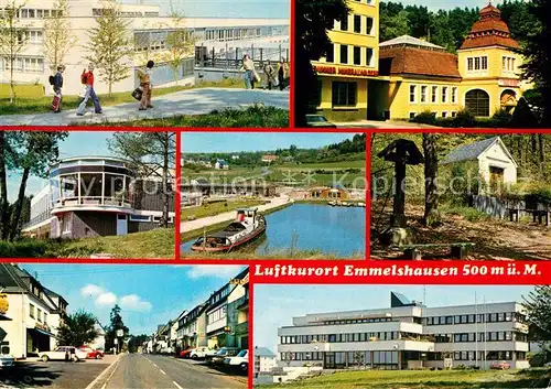 AK / Ansichtskarte Emmelshausen Schulzentrum Thaumaquelle Hallenbad Brunnen Strassenansicht Verbandsgemeinde Kat. Emmelshausen