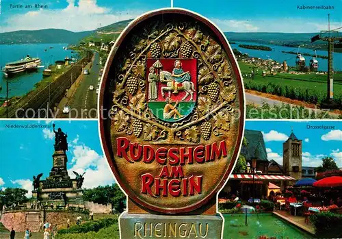 AK / Ansichtskarte Ruedesheim Rhein Kabinenseilbahn Niederwalddenkmal Drosselgasse Kat. Ruedesheim am Rhein