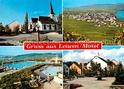 AK / Ansichtskarte Leiwen Mosel Kirche Panorama Schwimmbad Marktplatz