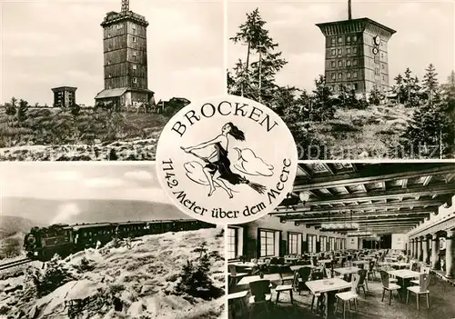 AK / Ansichtskarte Brocken Harz Berghotel Restaurant Aussichsturm Eisenbahn Kleine Hexe