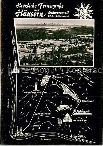AK / Ansichtskarte Haeusern Schwarzwald Teilansicht Landkarte Kat. Haeusern