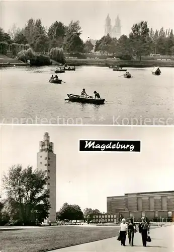 AK / Ansichtskarte Magdeburg Adolf Mittag See Aussichtsturm Stadthalle  Kat. Magdeburg