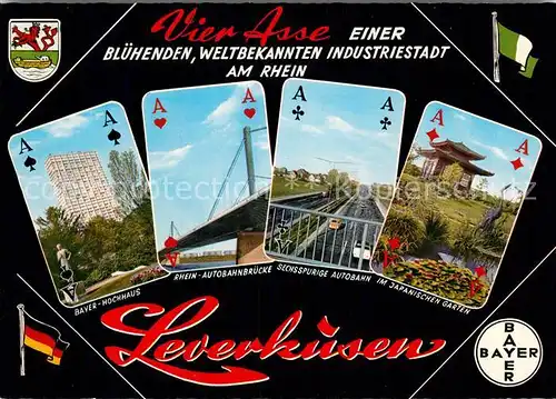 AK / Ansichtskarte Leverkusen Bayer Hochhaus Rhein Autobahnbruecke Japanischer Garten  Kat. Leverkusen