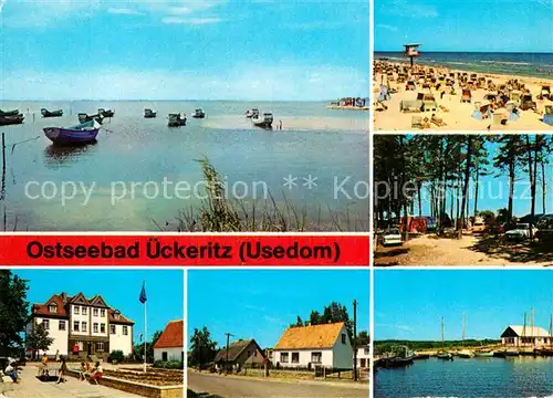 AK / Ansichtskarte ueckeritz Usedom Achterwasser Strand Camping Hauptstrasse Bootshafen Kat. ueckeritz Usedom