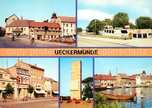 AK / Ansichtskarte Ueckermuende Mecklenburg Vorpommern Hafen Karl Marx Platz Sowj Ehrenmal Hafen mit Ueckerbruecke Kat. Ueckermuende