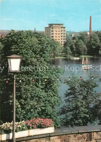 AK / Ansichtskarte Karl Marx Stadt Schlossteich mit Hochhaus Kat. Chemnitz