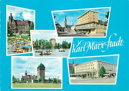 AK / Ansichtskarte Karl Marx Stadt Rathaus Hochhaus am Schlossteich Theaterplatz Roter Turm Hotel Chemnitzer Hof Kat. Chemnitz