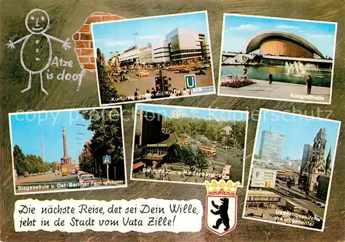 AK / Ansichtskarte Berlin Kurfuerstendamm Siegessaeule Fernsehturm Kongresshalle Bahnhof Zoo Hardenbergplatz Gedaechtniskirche Europacenter Kat. Berlin