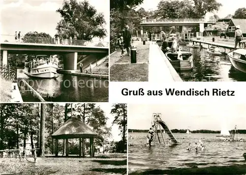 AK / Ansichtskarte Wendisch Rietz Kanal Ausflugsdampfer Badestrand am Scharmuetzelsee Kat. Wendisch Rietz