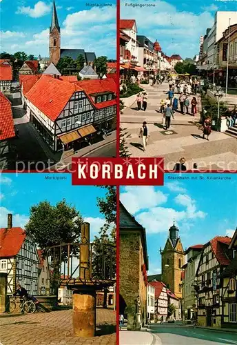 AK / Ansichtskarte Korbach Nicolaikirche Fussgaengerzone Marktplatz Stechbahn mit St Kiliankirche Kat. Korbach