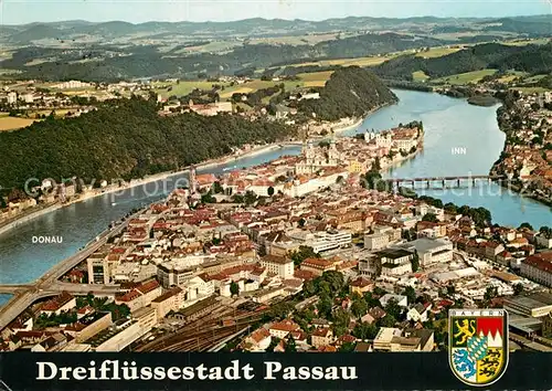 AK / Ansichtskarte Passau Dreifluessestadt Muendung von Inn Ilz und Donau Fliegeraufnahme Kat. Passau