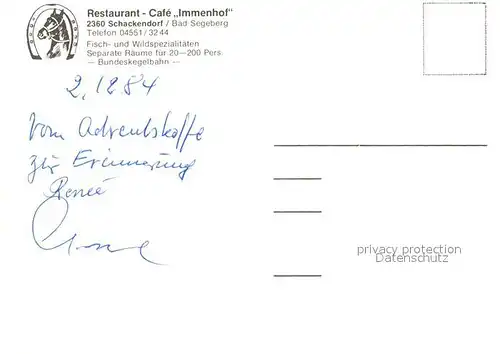 AK / Ansichtskarte Schackendorf Bad Segeberg Restaurant Immenhof  Kat. Schackendorf