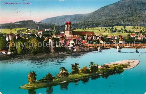 AK / Ansichtskarte Saeckingen Rhein Holzbruecke Muenster Kat. Bad Saeckingen