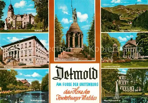 AK / Ansichtskarte Detmold Schloss Rathaus Hermannsdenkmal Musikakademie Landestheater  Kat. Detmold