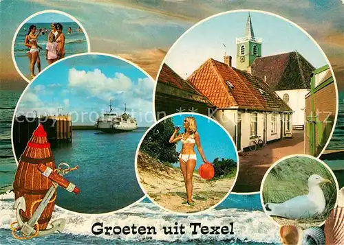 AK / Ansichtskarte Texel Strand Fahrgastschiff Kirche Moewe Kat. Niederlande