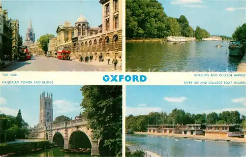 AK / Ansichtskarte Oxford Oxfordshire The High Magdalen Tower and Bridge River Isis and Collee Barges Boat Houses Kat. Oxford
