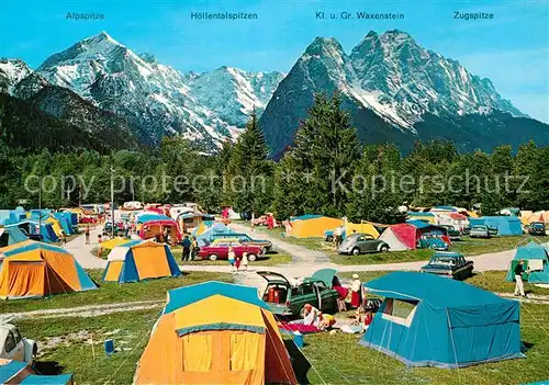 AK / Ansichtskarte Garmisch Partenkirchen Campingplatz Zugspitze Alpspitze Hoellentalspitzen Kat. Garmisch Partenkirchen