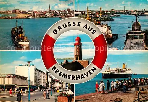 AK / Ansichtskarte Bremerhaven Hafen Leuchtturm Faehre Nordsee Zeitung Gebaeude Kat. Bremerhaven
