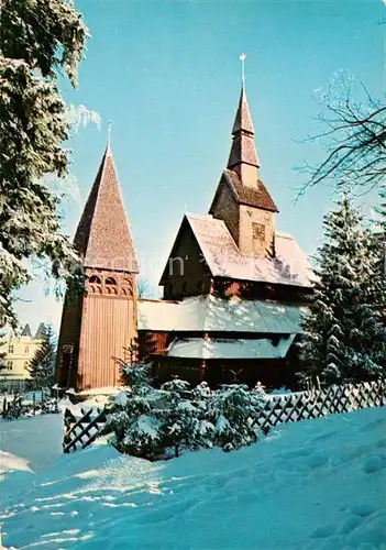 AK / Ansichtskarte Hahnenklee Bockswiese Harz Gustav Adolf Kirche Holzkirche Nordische Stabkirche im Winter Kat. Goslar