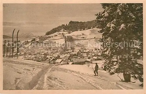 AK / Ansichtskarte Oberstaufen Winterpanorama mit Blick gegen Saentis Kat. Oberstaufen