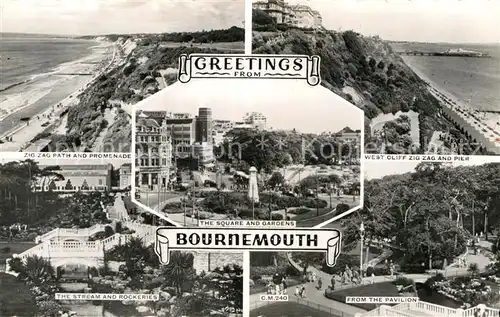 AK / Ansichtskarte Bournemouth UK Promenade The Stream and Rockeries The Square and Gardens West Cliff From the Pavilion Kat. Bournemouth