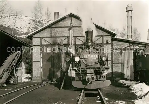 AK / Ansichtskarte Lokomotive 991583 6 Schmalspurbahn Wolkenstein Joehstadt Lokomotivschuppen Kat. Eisenbahn