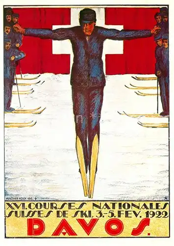 AK / Ansichtskarte Skisport XVI. Courses Nationales Suisses de Ski Davos Walter Koch Plakat 1922 Kat. Sport