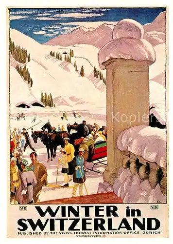 AK / Ansichtskarte Pferdeschlitten Emile Cardinaux Plakat Schweiz Verkehrszentrale 1921