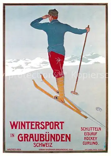 AK / Ansichtskarte Skifahren Walter Koch Wintersport Graubuenden Plakat 1907 Kat. Sport