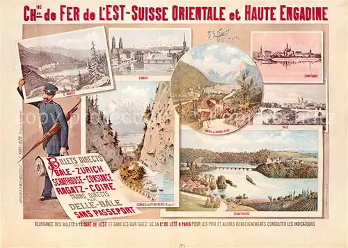 AK / Ansichtskarte Eisenbahn F. Hugo d Alesi Plakat Chemin de Fer de l Est Suisse Orientale Haute Engadine 1900 Kat. Eisenbahn
