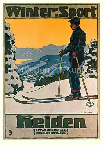 AK / Ansichtskarte Ski Langlauf W.F. Burger Plakat Verkehrsverein Heiden 1914 Kat. Sport