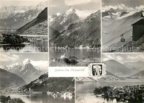 AK / Ansichtskarte Zell See Gesamtansicht mit Alpenpanorama Bergbahn Kat. Zell am See