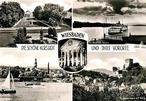 AK / Ansichtskarte Wiesbaden Kurhaus Park Rhein Faehre Hafen Schierstein Sonnenberg Burg Stempel Kat. Wiesbaden