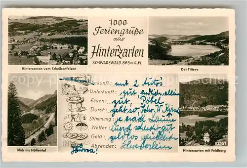 AK / Ansichtskarte Hinterzarten Fliegeraufnahme Scheibenfelsen Hoellental Feldberg Titisee Kat. Hinterzarten