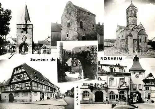 AK / Ansichtskarte Rosheim Elsass Lothringen Porte d entree Maison paienne Eglise Maison Alsacienne Place de l Hotel de Ville vieille fontaine Kat. Rosheim