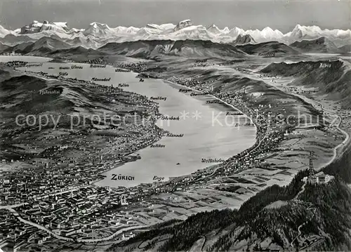 AK / Ansichtskarte Zuerich ZH und Umgebung mit Alpen aus der Vogelperspektive