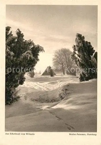 AK / Ansichtskarte Wilsede Lueneburger Heide Winterlandschaft am Schafstall Jahrweiser Deutsches Wandern 1956 Poesie Rene Gardi Kat. Bispingen