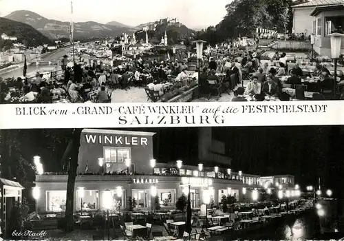 AK / Ansichtskarte Salzburg Oesterreich Blick vom Grand Cafe Winkler auf die Festspielstadt Terrasse Nachtaufnahme Kat. Salzburg