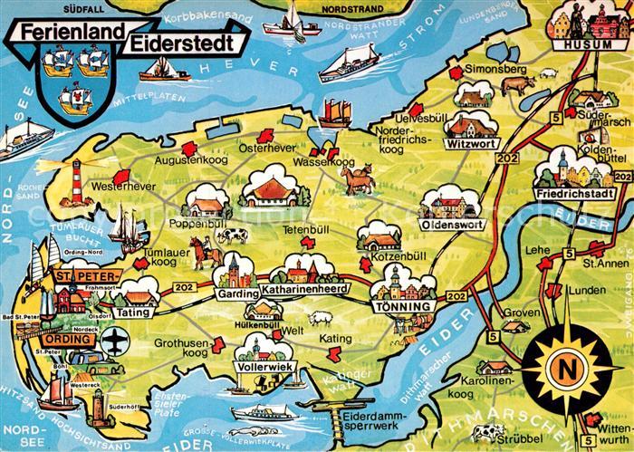 AK / Ansichtskarte Eiderstedt Halbinsel Landkarte mit
